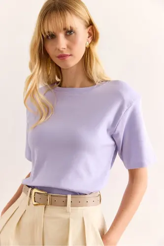 Woman Lilac Padded Interlock Lycra Cotton T-Shirt T 