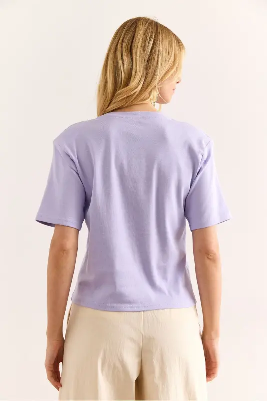 Woman Lilac Padded Interlock Lycra Cotton T-Shirt T - 2