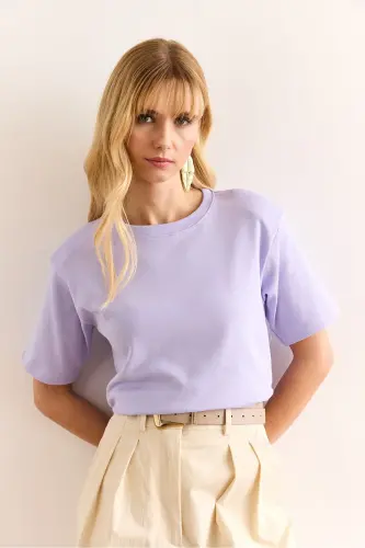 Woman Lilac Padded Interlock Lycra Cotton T-Shirt T - 3