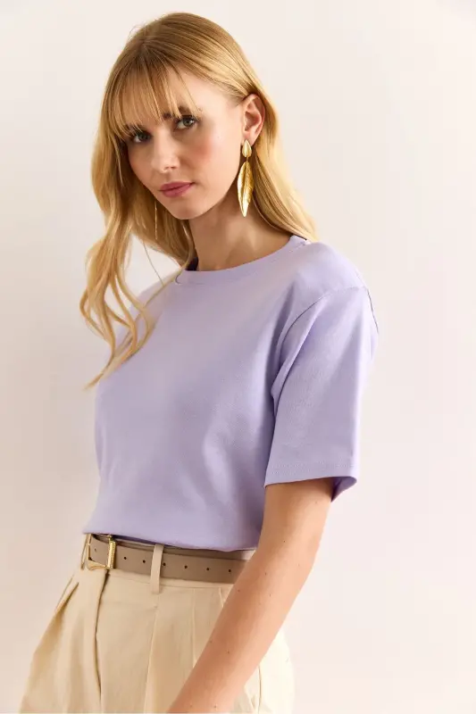 Woman Lilac Padded Interlock Lycra Cotton T-Shirt T - 4