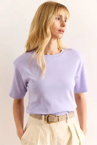 Woman Lilac Padded Interlock Lycra Cotton T-Shirt T - 5