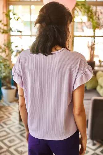 Woman Lilac Ruffled Sleeve Ribbed Tank Top TSH-19000 - 4