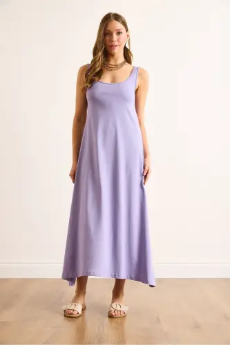 Woman Lilac Spaghetti Strap Midi Cotton Bell Dress ELB-19002444-Lilac - OLALOOK (1)
