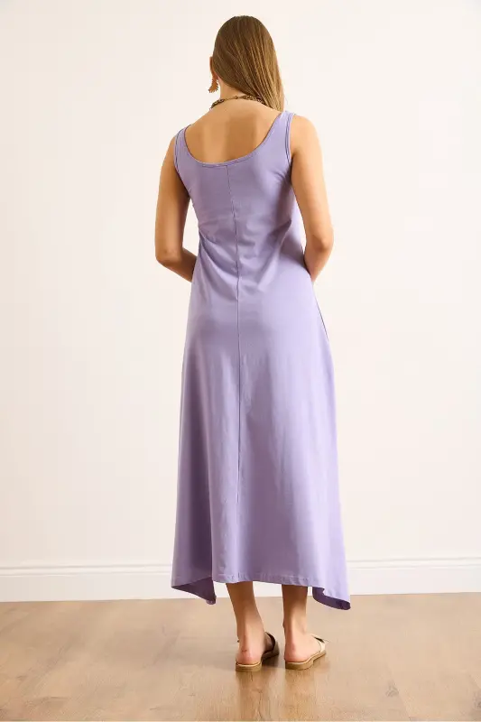 Woman Lilac Spaghetti Strap Midi Cotton Bell Dress ELB-19002444-Lilac - 5
