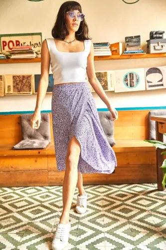 Woman Lilac Tiny Daisy Wrap Skirt ETK-19000154 - 1