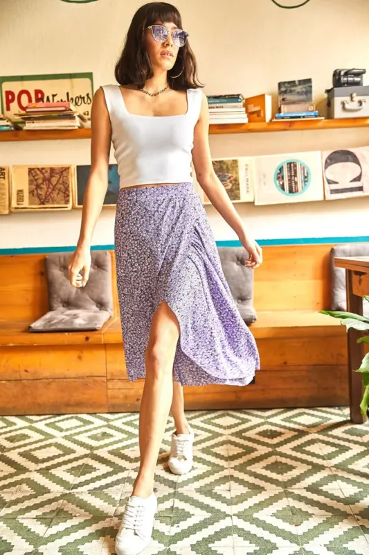 Woman Lilac Tiny Daisy Wrap Skirt ETK-19000154 - 1