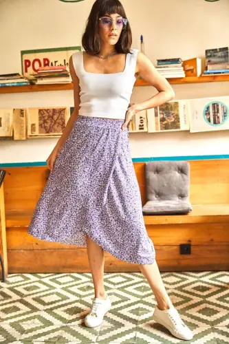 Woman Lilac Tiny Daisy Wrap Skirt ETK-19000154 - OLALOOK (1)