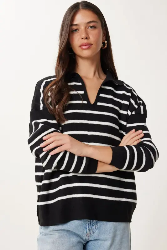 Woman Live Black Turtleneck Crop Knitwear Sweater US002 - 2