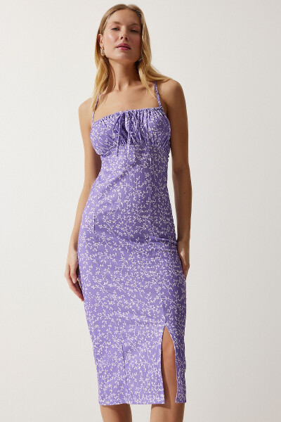 Woman Live Lilac White Floral Slit Summer Dress - HAPPINESS İSTANBUL