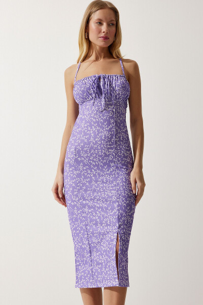 Woman Live Lilac White Floral Slit Summer Dress - HAPPINESS İSTANBUL (1)