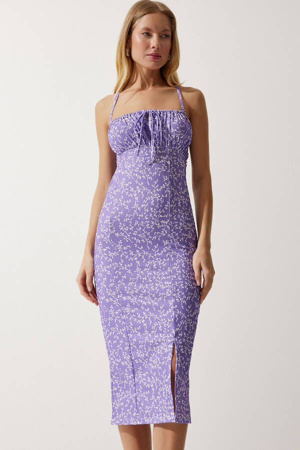 Woman Live Lilac White Floral Slit Summer Dress - 2