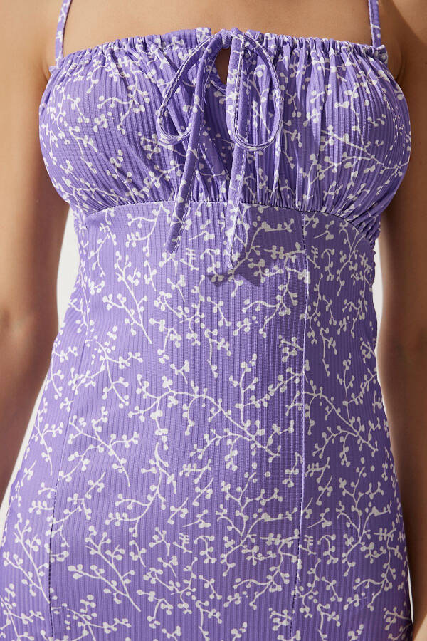 Woman Live Lilac White Floral Slit Summer Dress - 4