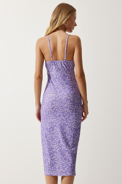 Woman Live Lilac White Floral Slit Summer Dress - 5