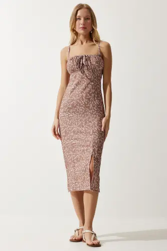 Woman Live Mink Floral Slit Summer Knitted Dress CI00029-Live Mink - HAPPINESS İSTANBUL (1)