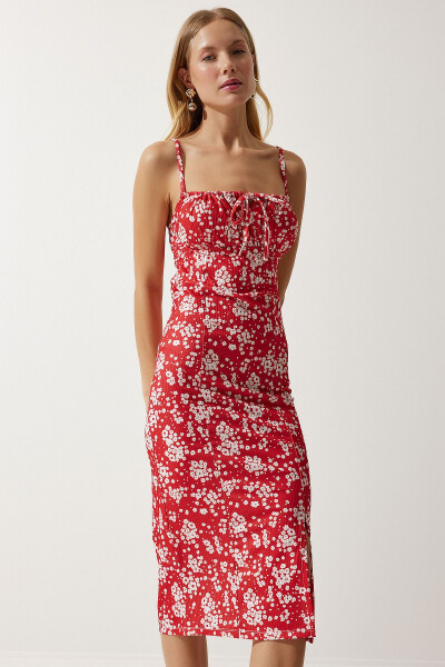 Woman Live White Red Floral Slit Summer - 2