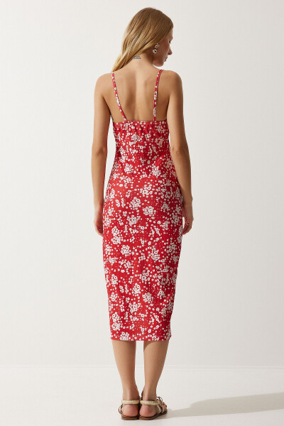 Woman Live White Red Floral Slit Summer - 4