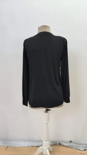 Woman Long Sleeve Collar Lace-Up Neck Buttoned Sandy Blouse - 7