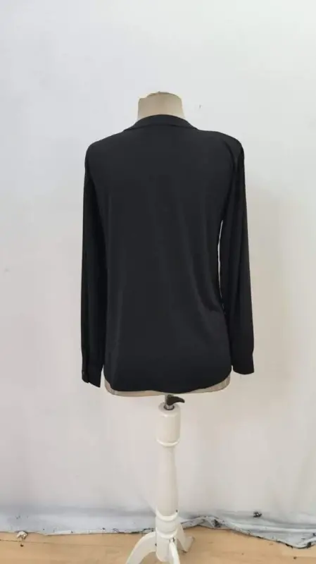 Woman Long Sleeve Collar Lace-Up Neck Buttoned Sandy Blouse - 7