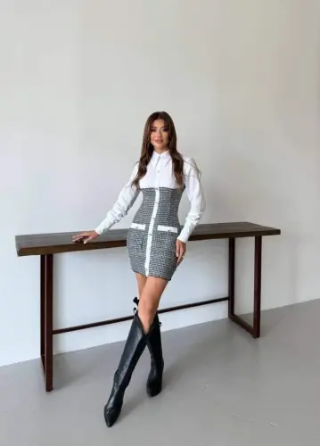 WOMAN LONG SLEEVE POCKET AND BUTTON DETAIL MINI SHIRT DRESS - 3