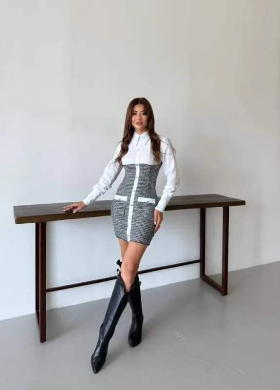 WOMAN LONG SLEEVE POCKET AND BUTTON DETAIL MINI SHIRT DRESS - 3