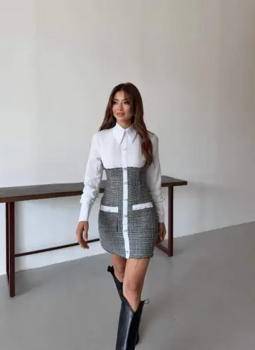 WOMAN LONG SLEEVE POCKET AND BUTTON DETAIL MINI SHIRT DRESS - 5