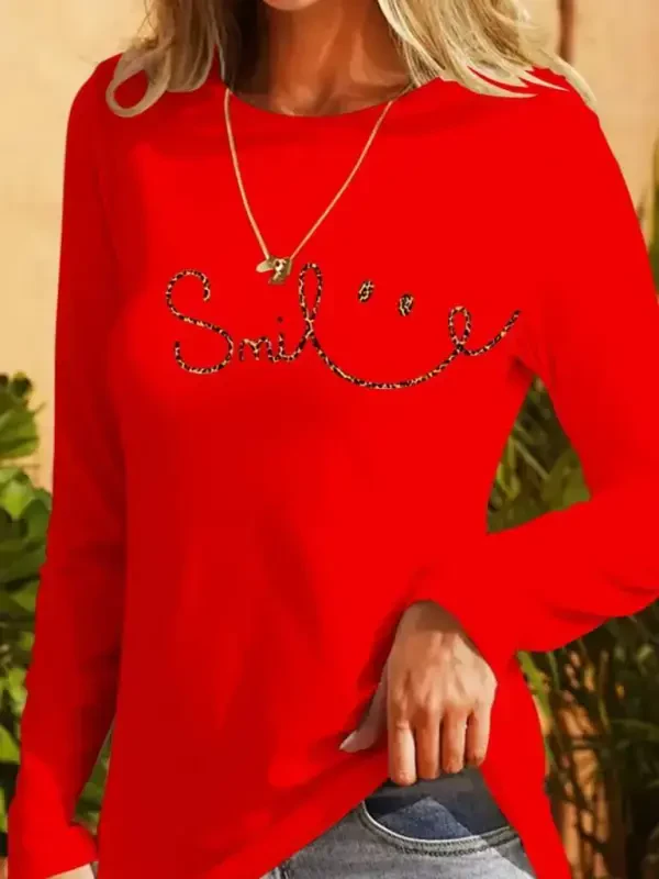 Woman Long Sleeve Turtle Neck Smiling Face Patterned Viscose Blouse - 2