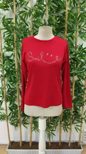 Woman Long Sleeve Turtle Neck Smiling Face Patterned Viscose Blouse - 4