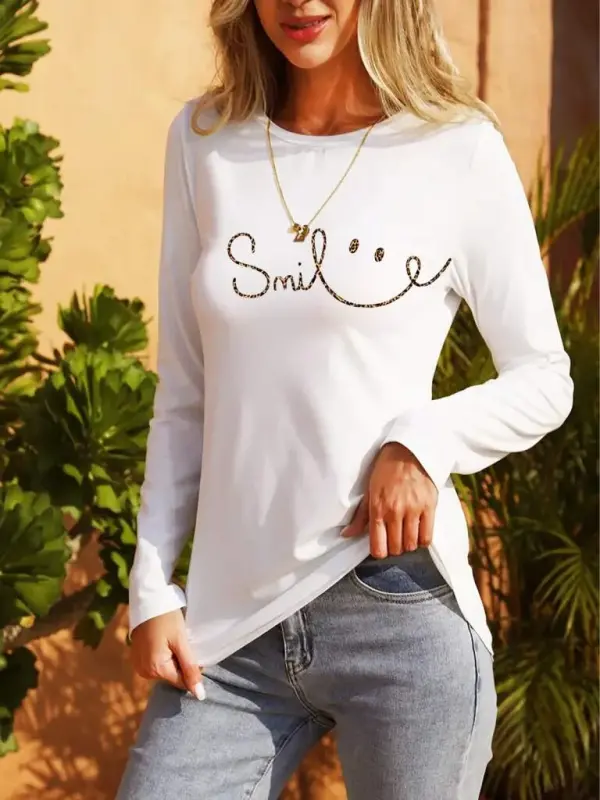 Woman Long Sleeve Turtleneck Smiling Face Patterned Viscose Blouse - 1