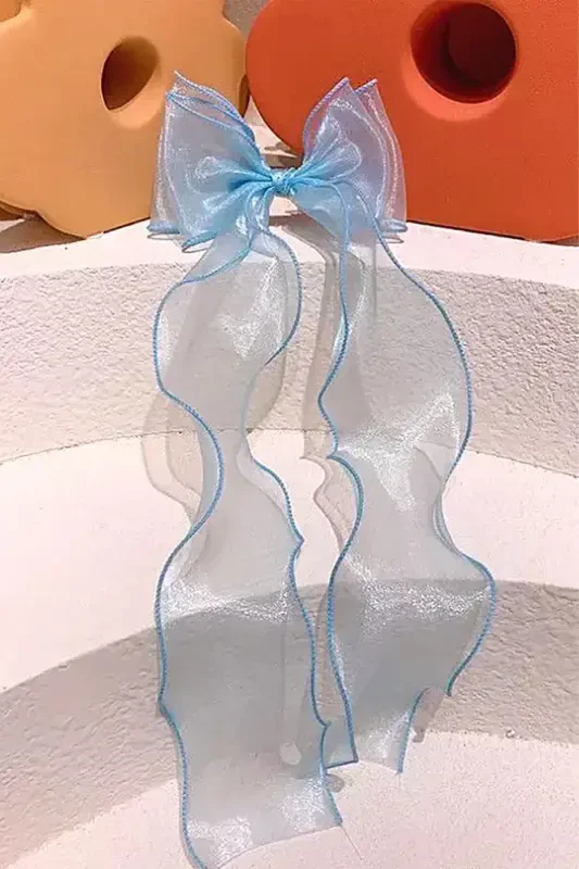 Woman Long Tulle Bow Clasp Blue-BLUE - PETEK AKSESUAR