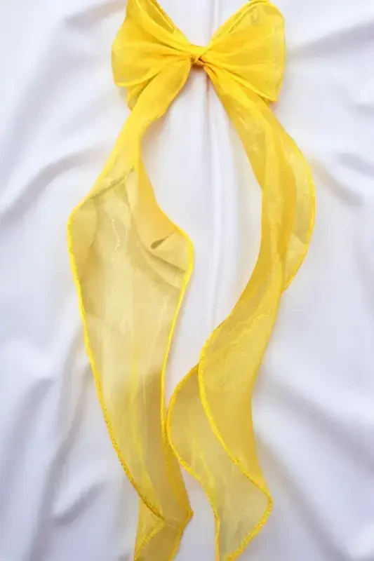 Woman Long Tulle Bow Hair Clip Dark Yellow-YELLOW - PETEK AKSESUAR