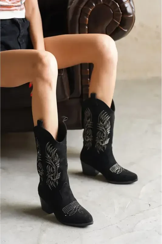 Woman Meloni Cowboy Boot - Black Suede-black - 6