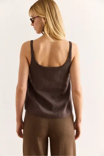 Woman Mink Strap Accessorized Washed Solid Linen B - 6