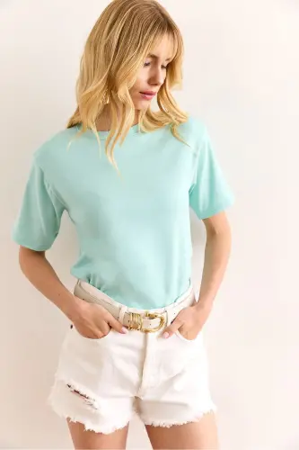 Woman Mint Green Padded Interlock Lycra Cotton T - 1