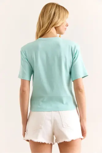 Woman Mint Green Padded Interlock Lycra Cotton T - OLALOOK (1)