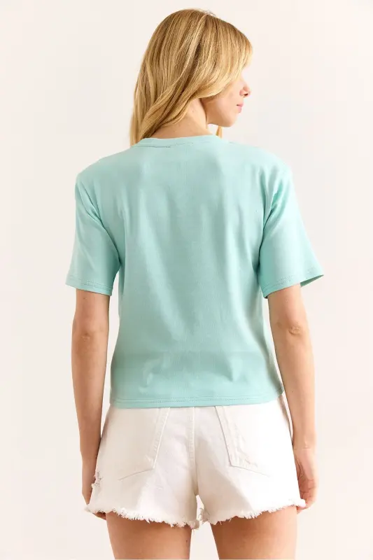 Woman Mint Green Padded Interlock Lycra Cotton T - 2