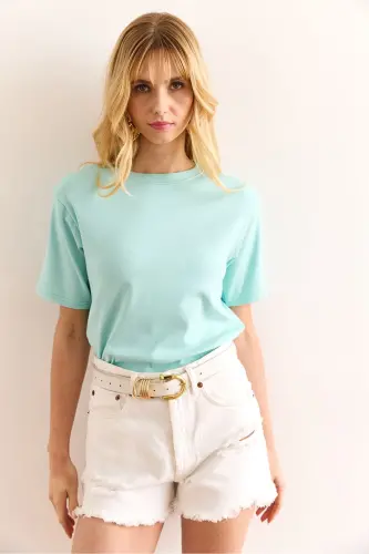 Woman Mint Green Padded Interlock Lycra Cotton T - 4