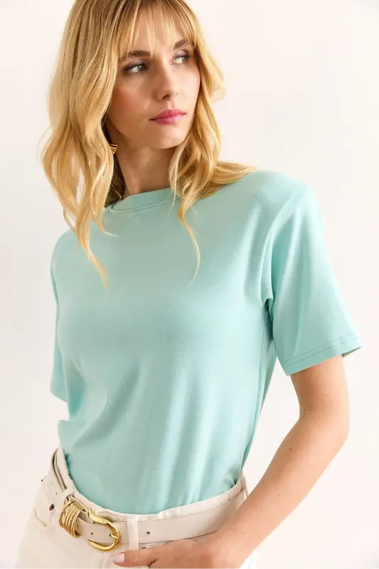 Woman Mint Green Padded Interlock Lycra Cotton T - 5