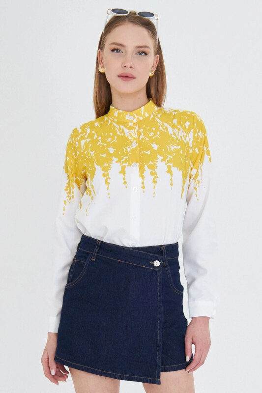 Woman Mustard Referee Collar Patterned Shirt ARM-25Y0010 - ARMONIKA