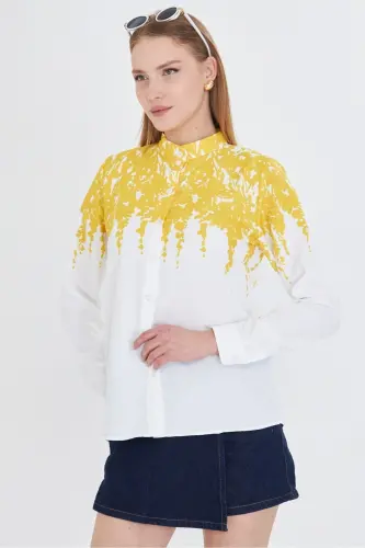 Woman Mustard Referee Collar Patterned Shirt ARM-25Y0010 - 4