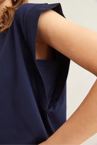 Woman Navy Blue Armpit Detailed Bat T-Shirt T - 6