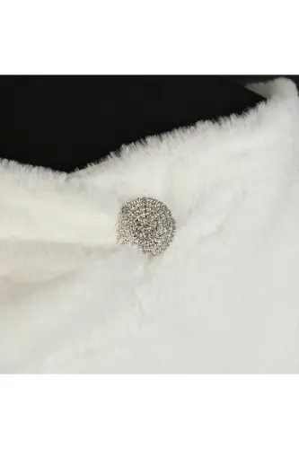 Woman Off White Short Brooch Fur Stole Bridal Bolero Shawl Evening Shawl-Off White - 7