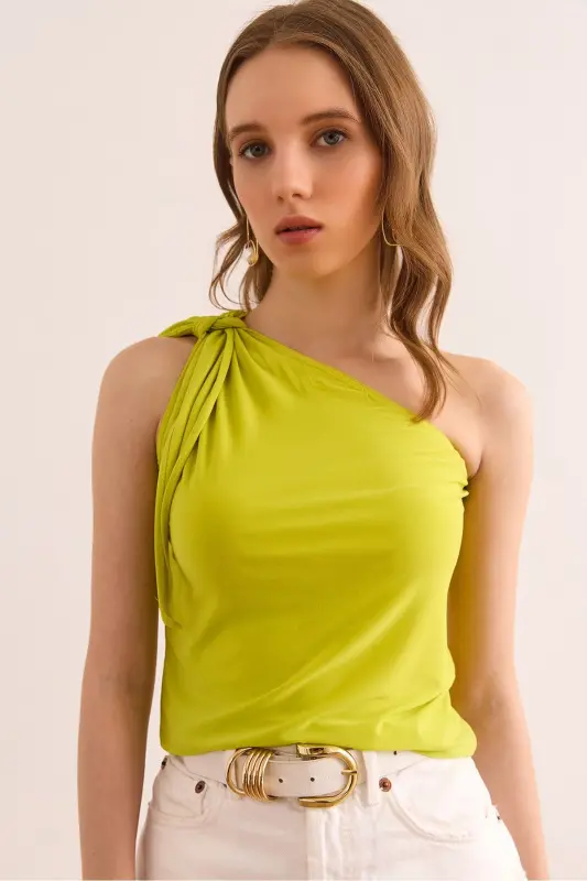 Woman Oil Green One Shoulder Accessory Belted Sandy B - 1