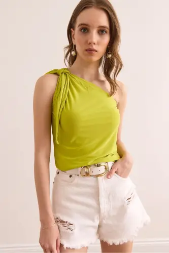 Woman Oil Green One Shoulder Accessory Belted Sandy B - 2