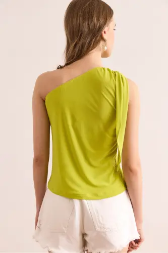 Woman Oil Green One Shoulder Accessory Belted Sandy B - 6