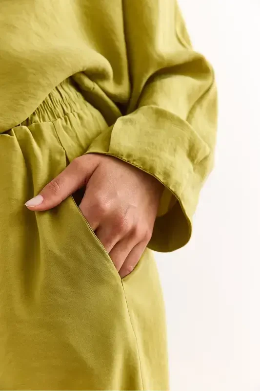 Woman Oil Green Top Shirt Bottom Shalwar Pants Mo - 7