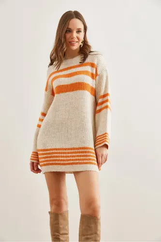 Woman Orange Striped Detailed Soft Textured Knitwear T - 4