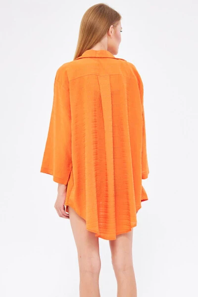 Woman Orange Striped Self-Tie Front Ki - 4