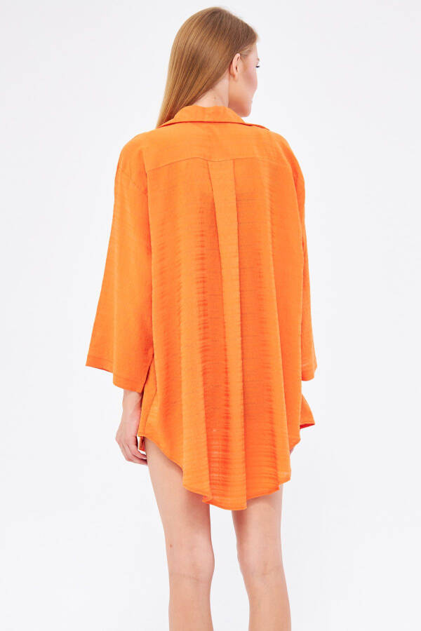 Woman Orange Striped Self-Tie Front Ki - 4