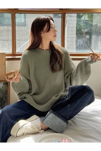 Woman Oversize Sweater-Benetton Green - 5