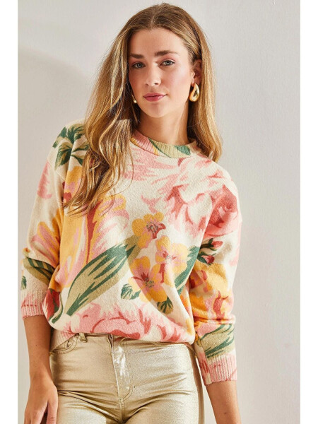 Woman Patchwork Knitted Sweater-Beige - LC WAIKIKI (1)